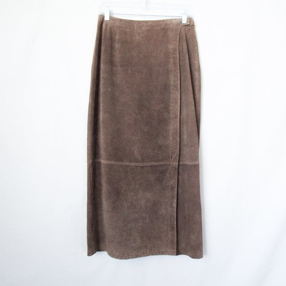 Charter Club Dresses & Skirts - VINTAGE 90S Brown Suede Leather Skirt Maxi ~Quality leather Size-6